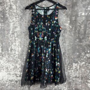 Divided H&M Sz 10 Tulle Mesh Colorful Polka Dot Sleeveless Mini Flare Dress Zip
